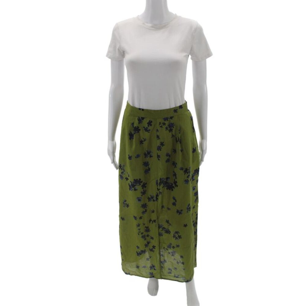 Lola Australia Womens Maxi Floral Long Cotton Skirt Green Zip Size XS